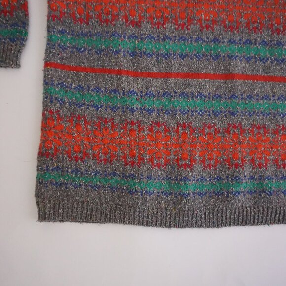 Vintage '90S Lizwear Grey Knit w Red Green Cotton Blend Mockneck Sweater M - Picture 7 of 11